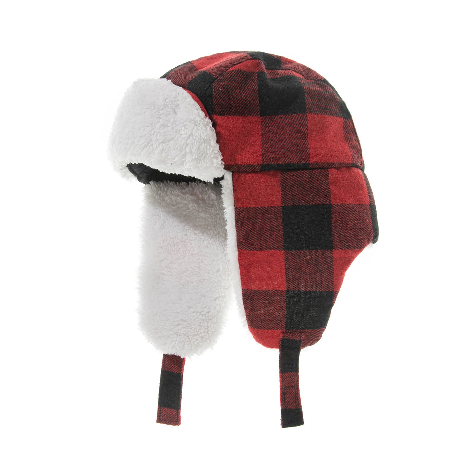 Children's plaid plus velvet warm gloves two-piece hat with velcro