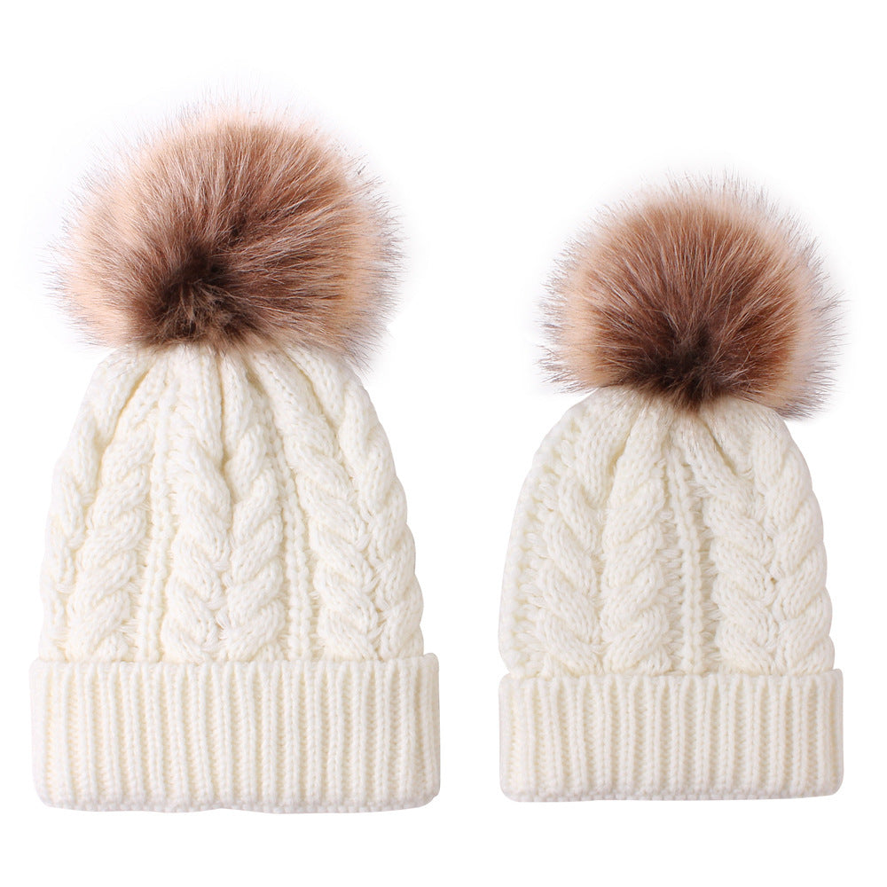 Parent-child acrylic wool ball twist knitted hat