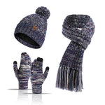 將圖片載入圖庫檢視器 Three-piece set of color knitted woolen thick scarf and touch screen gloves
