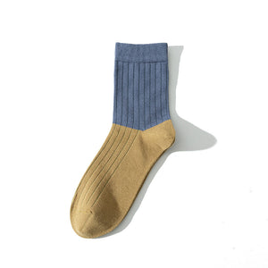 Advanced color-blocking men's business combed cotton anti-pilling socks