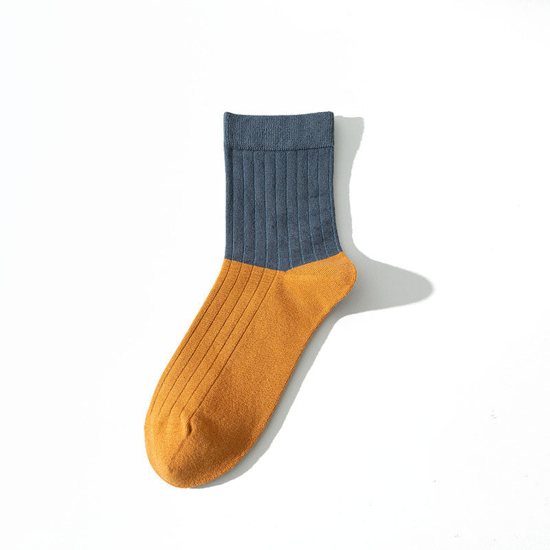 Advanced color-blocking men's business combed cotton anti-pilling socks