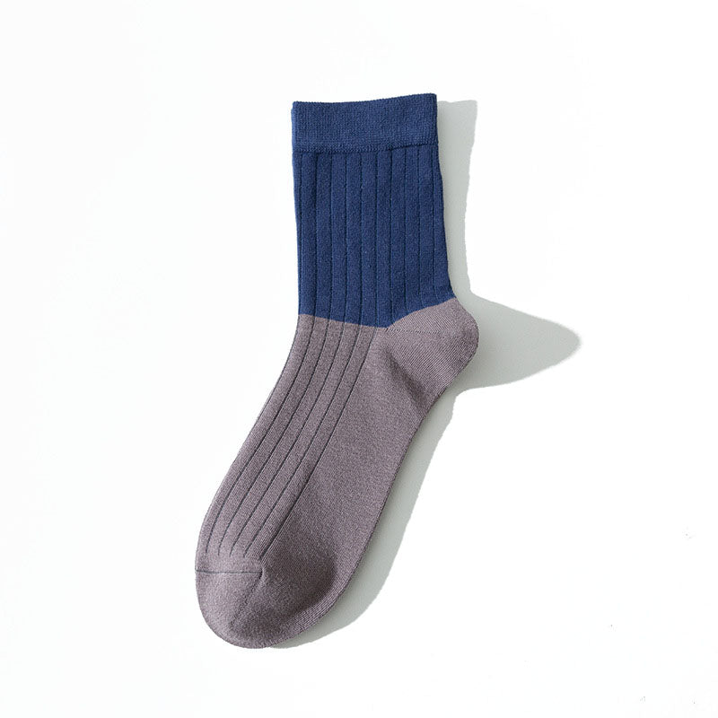 Advanced color-blocking men's business combed cotton anti-pilling socks