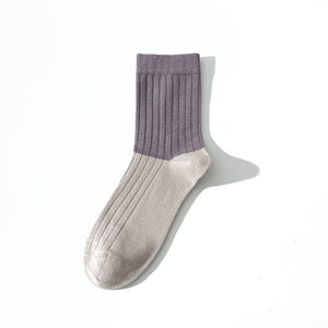 Advanced color-blocking men's business combed cotton anti-pilling socks