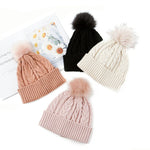 Load image into Gallery viewer, Knitted cable wool ball cap acrylic flanging warm woolen cap
