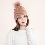 Load image into Gallery viewer, Knitted cable wool ball cap acrylic flanging warm woolen cap
