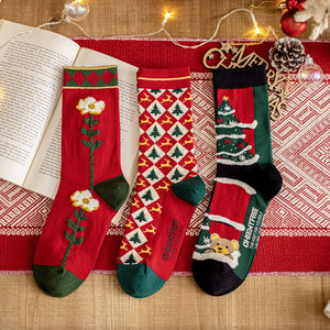 Cute illustration plaid thickened tube socks cotton Christmas socks