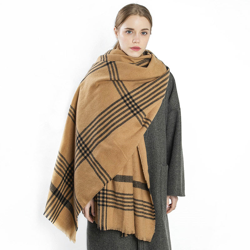 Cashmere plaid woven padded shawl fringed scarf