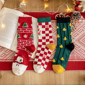 Cute illustration plaid thickened tube socks cotton Christmas socks