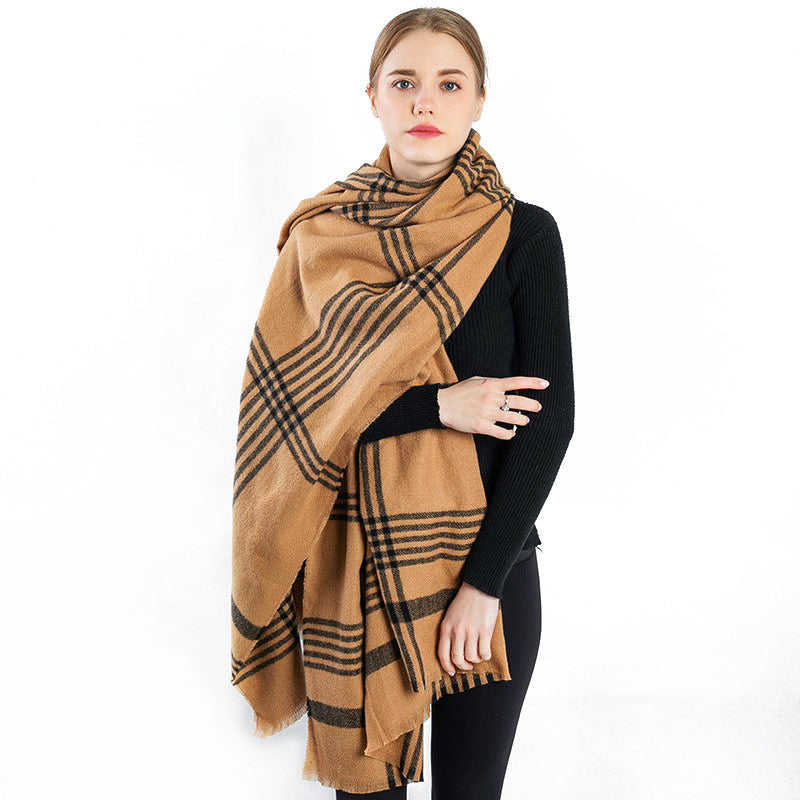 Cashmere plaid woven padded shawl fringed scarf